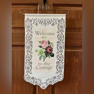 Heritage Lace Wall Hanging Welcome to the Cottage in Ecru